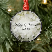 White Hydrangea Floral Wedding Metal Ornament