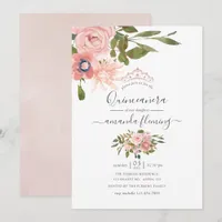 Watercolor floral Blush and Rose Gold Quinceañera Invitation