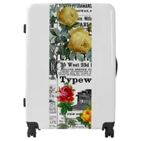 * AR23 Roses Floral Flower Vintage Newsprint White Luggage