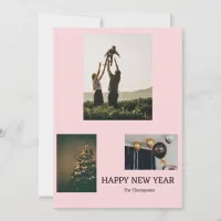 Modern simple 3 photo new years holiday card