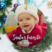 Santa's Favorite Cute Baby Photo Christmas Ceramic Ornament