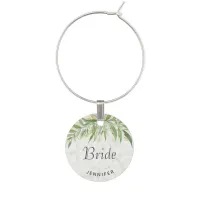 Elegant Marble Greenery Bride Wedding  Wine Charm