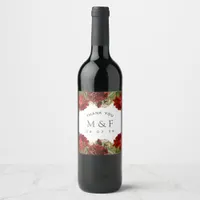 Burgundy Red and Gold Vintage Roses Wedding Wine Label