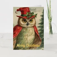 Vintage Christmas Owl Collage  Foil Greeting Card