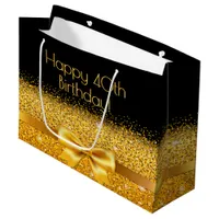 40th birthday black gold bow name large gift bag