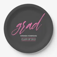 Trendy pink and grey Graduation party Paper Plates