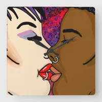 Digital Art | Romantic Kiss   Square Wall Clock
