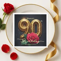 Elegant Glimmering Red Rose Gold 90th Birthday  Napkins