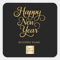 Happy New Year black gold business logo Square Sticker
