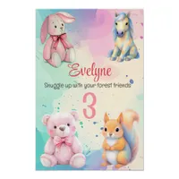 Woodland Animal Friends Watercolor Birth Details Poster