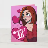 Cute Teen Girl Pink Cartoon Birthday Sweet 16 Card