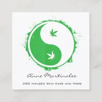  Green and White Yin Yang Leaf  Square Business Card