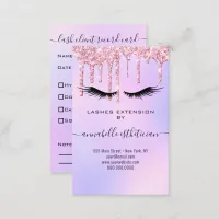 Glitter Purple Eyelash Extension Client Record  Bu Business Card