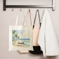 Bridesmaid beach wedding name tote bag