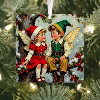 Vintage Elven Fairy Children Christmas Personalize Metal Ornament