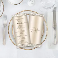 Elegant Champagne Damask Wedding Menu 