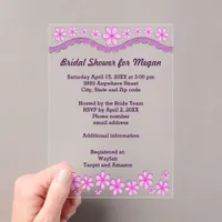 Purple & Pink Six Pedal Flowers Bridal Shower Acrylic Invitations
