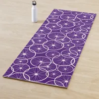 Cycling Pattern Bicycle Wheels on Purple Yoga Mat