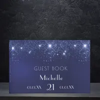 Birthday navy blue glitter name guest book