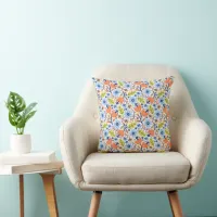 Orange White Flower Pattern Throw Pillow