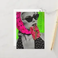 Cute Woman With Strawberry Purse Collage Postcard