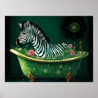 Fun Zebra in a Bathtub Poster