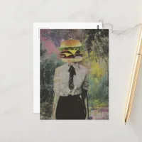 Unique Surreal Cheeseburger Woman Mixed Media Postcard