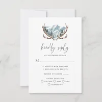 Rustic Antlers Mountain Wedding RSVP Card