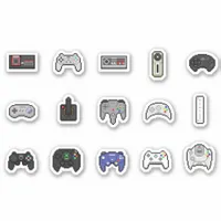 Gamer Grey Black Retro Pixel Art Controllers Sticker