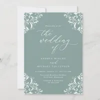 Elegant Vintage Sea Green Wedding Invitation