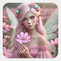 Beautiful October Fairy in Cosmos Square Sticker