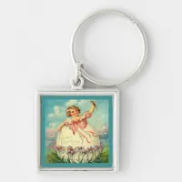 Vintage Easter Girl in Egg on Purple Flowers, ZSSG Keychain