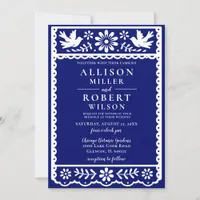 Mexican Papel Picado Navy Wedding Invitation
