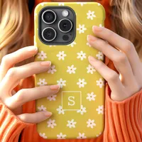 Cute Floral Yellow Grass Lily Pattern Monogram iPhone 15 Case
