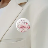 Bow pink florals bloom BriDE Tribe Button