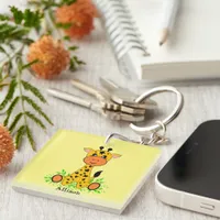 Cute, fun baby giraffe, hand drawn, personalized keychain