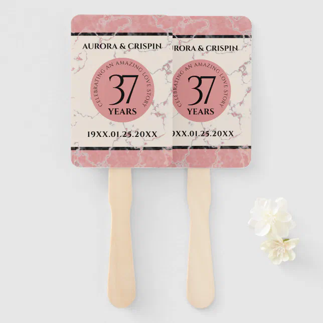 Elegant 37th Alabaster Wedding Anniversary Hand Fan