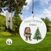 Cheeky Christmas Troll and Tree Delight  Wind Chime