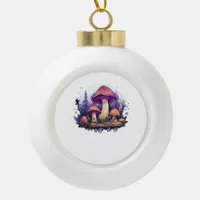 Whimsigoth Mushrooms And Crystals Classic Ceramic Ball Christmas Ornament