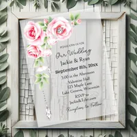 Pink Roses and Diamonds Translucent Wedding  Acrylic Invitations