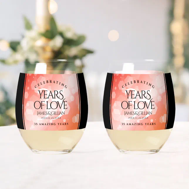 Elegant 35th Coral Wedding Anniversary Celebration Whiskey Glass