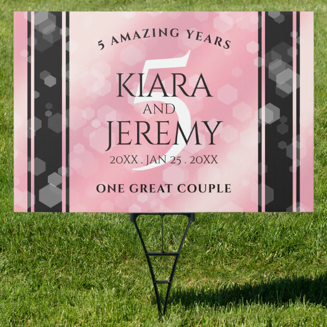 Elegant 5th Rose Quartz Wedding Anniversary Sign