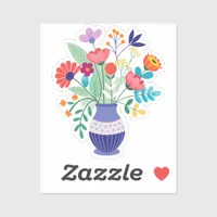 Blue Vase of Whimsical Wildflowers Sticker