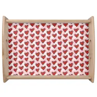 Cute Kid's Art Style Red Hearts on Pink Watercolor Serving Tray