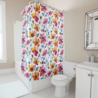 Watercolor Pretty Pink and Yellow Floral  Shower Curtain