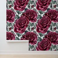 Beautiful Burgundy Roses Floral Wallpaper