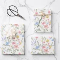 Pink Yellow Blue Wildflowers Watercolor Style Wrapping Paper Sheets