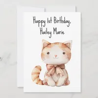 First Birthday Stuffed Toy Cat Personalized Card