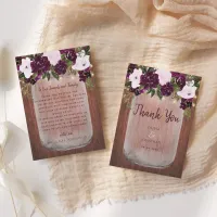 Plum Floral Rustic Wood Mason Jar Wedding  Thank You Card