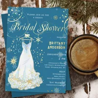 Winter Wonderland Snowflake Blue Bridal Shower Foil Invitation